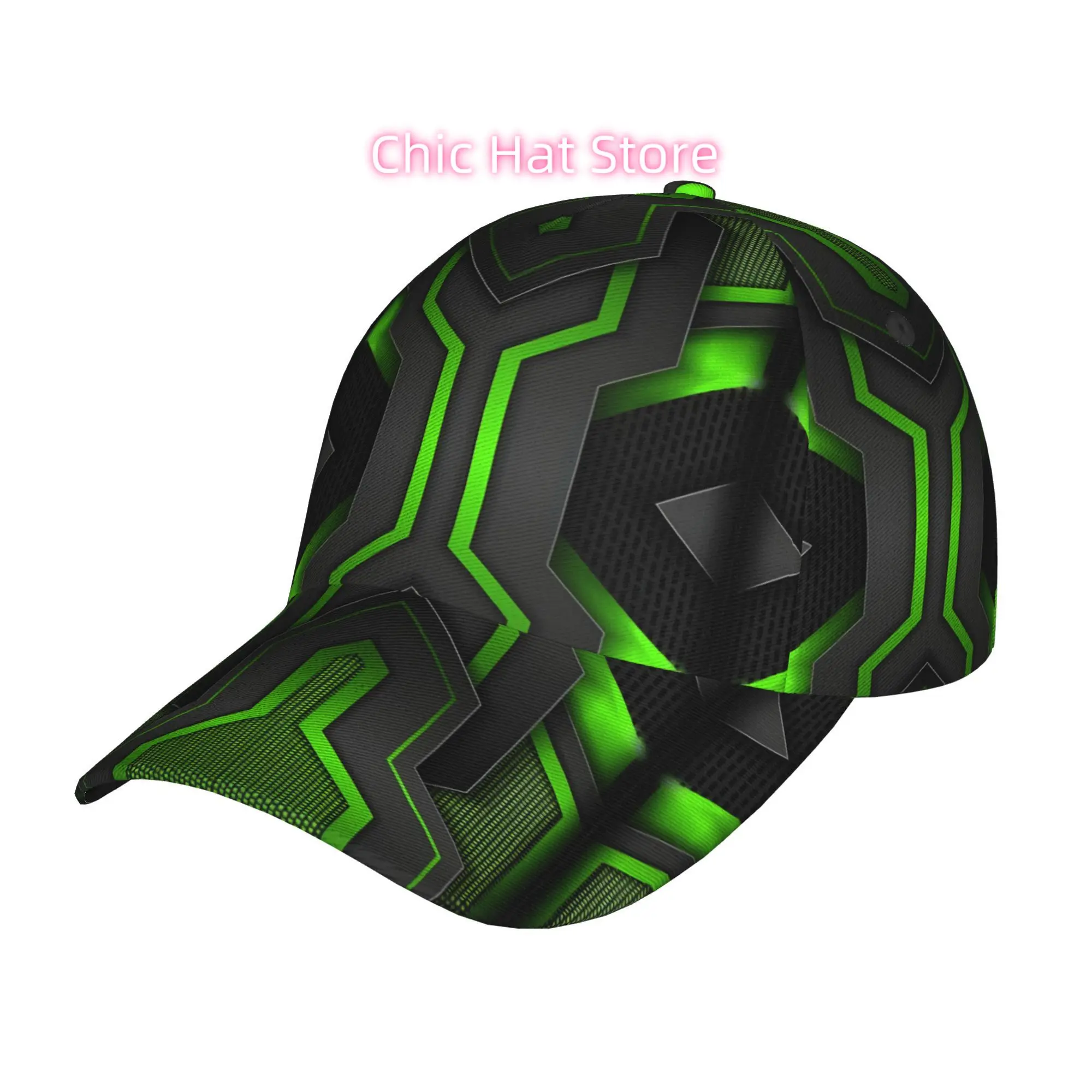 1pc Neon Green & Black Printed Baseball Cap for Men & Women - Lightweight Adjustable Wide Brim Sun Hat with Glo