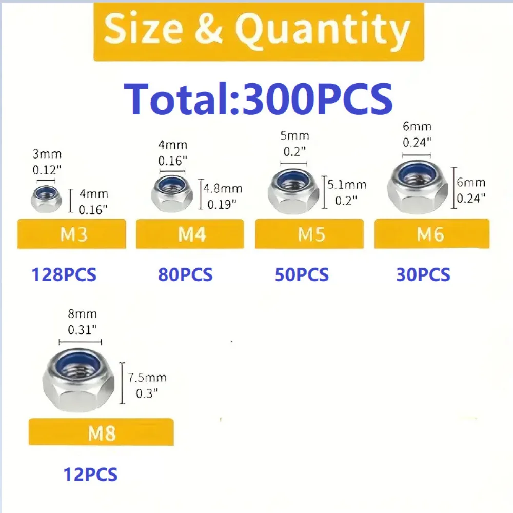 Assorted Nylon Lock Nuts Set Carbon Steel Metric Hex Fasteners Anti Loosening For Construction Industrial Machinery DIY