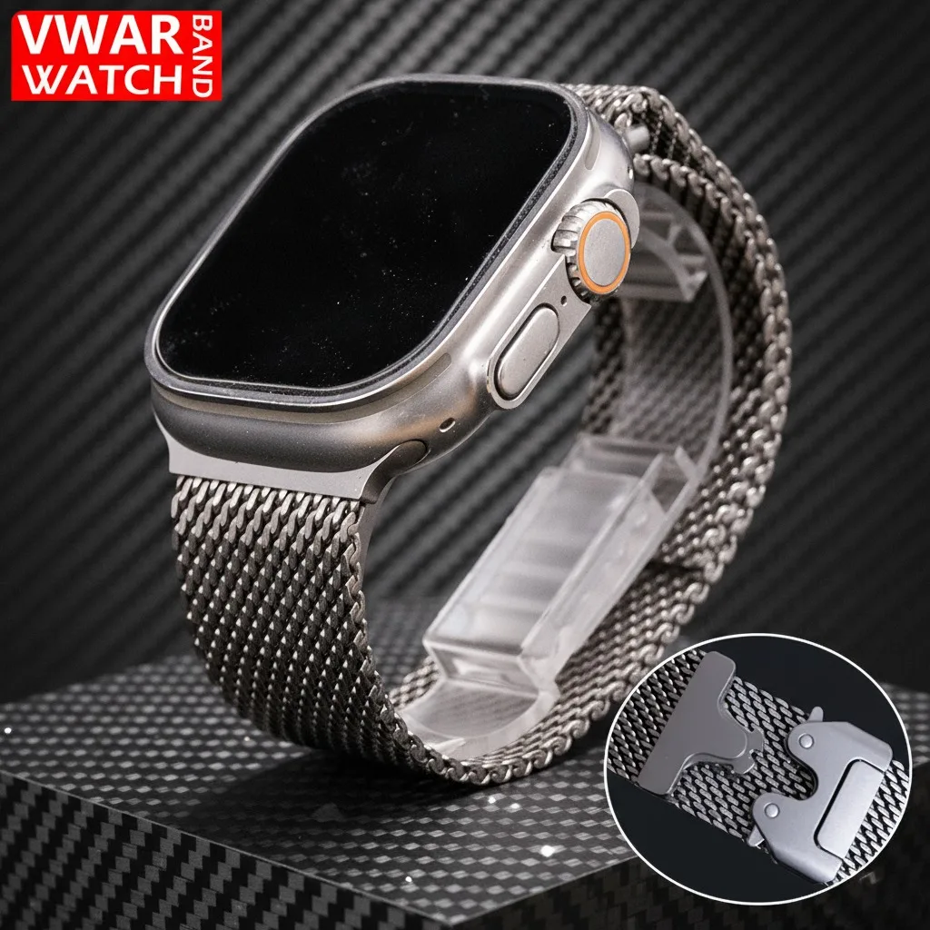Pure Titanium Band for Apple Watch Ultra 2 49mm Series 10 9 8 7 6 5 Titanium Milanese Loop for IWatch Secure Parachute Buckle