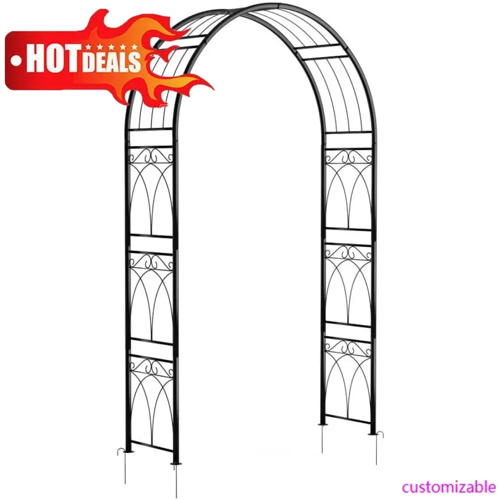 

Hot-8FT Garden Arch Arbor With Trellis- Sturdy Steel Wedding Archway With Ground Stakes, Outdoor Trellis For Climbing Plants, Ro