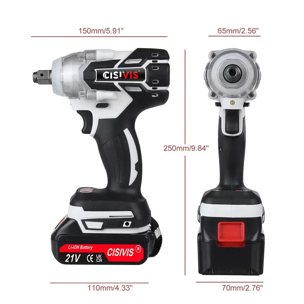 1/2 Cordless Impact Wrench 21V High-Torque Power Gun Driver DIY Electric Power Tool Battery Source