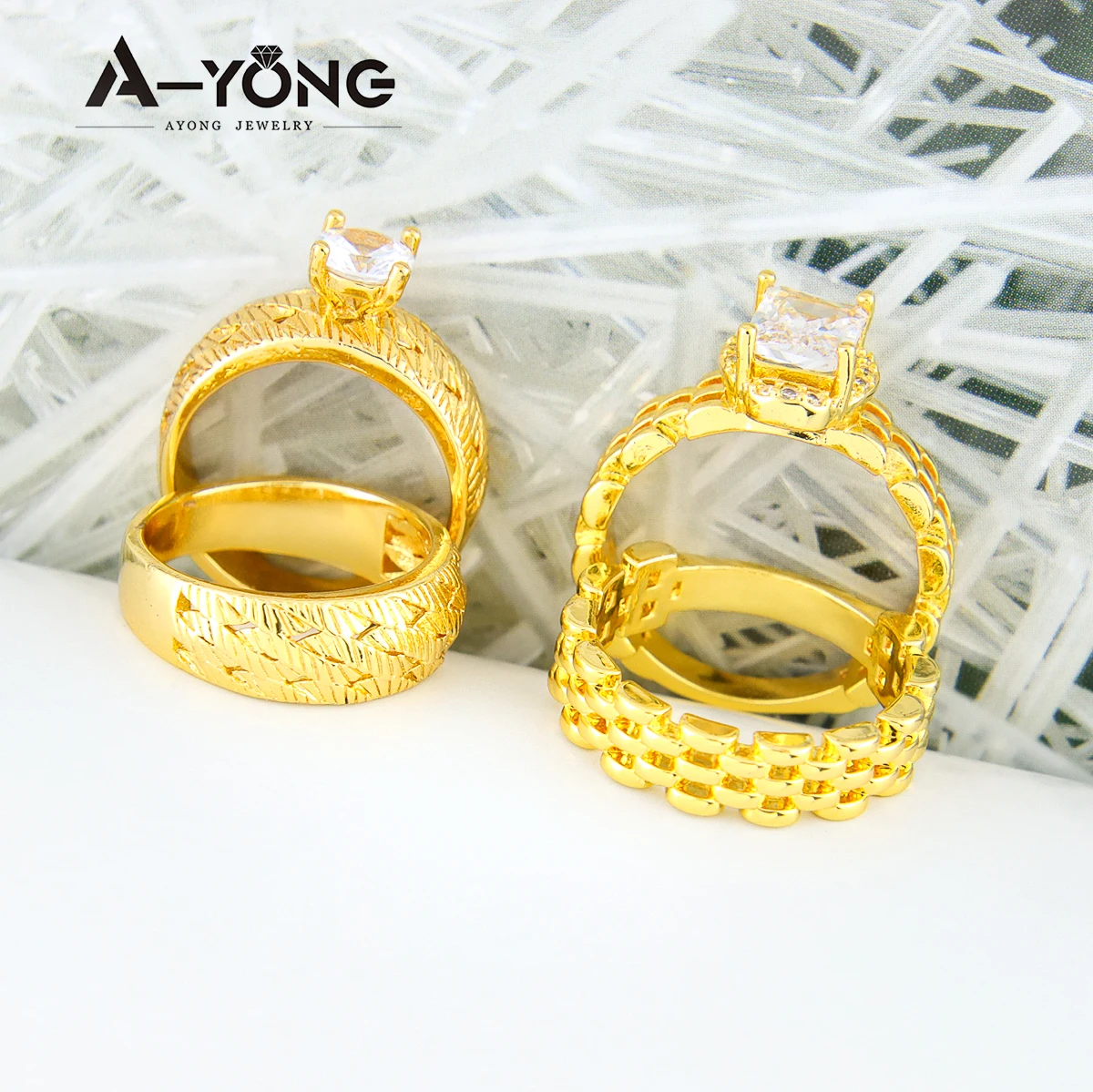 Luxury Gold Color Wedding Couples Rings 18k Copper Gold Plated Unique Personality Dubai Arab Women Mens Vintage Jewelry Gifts image 6