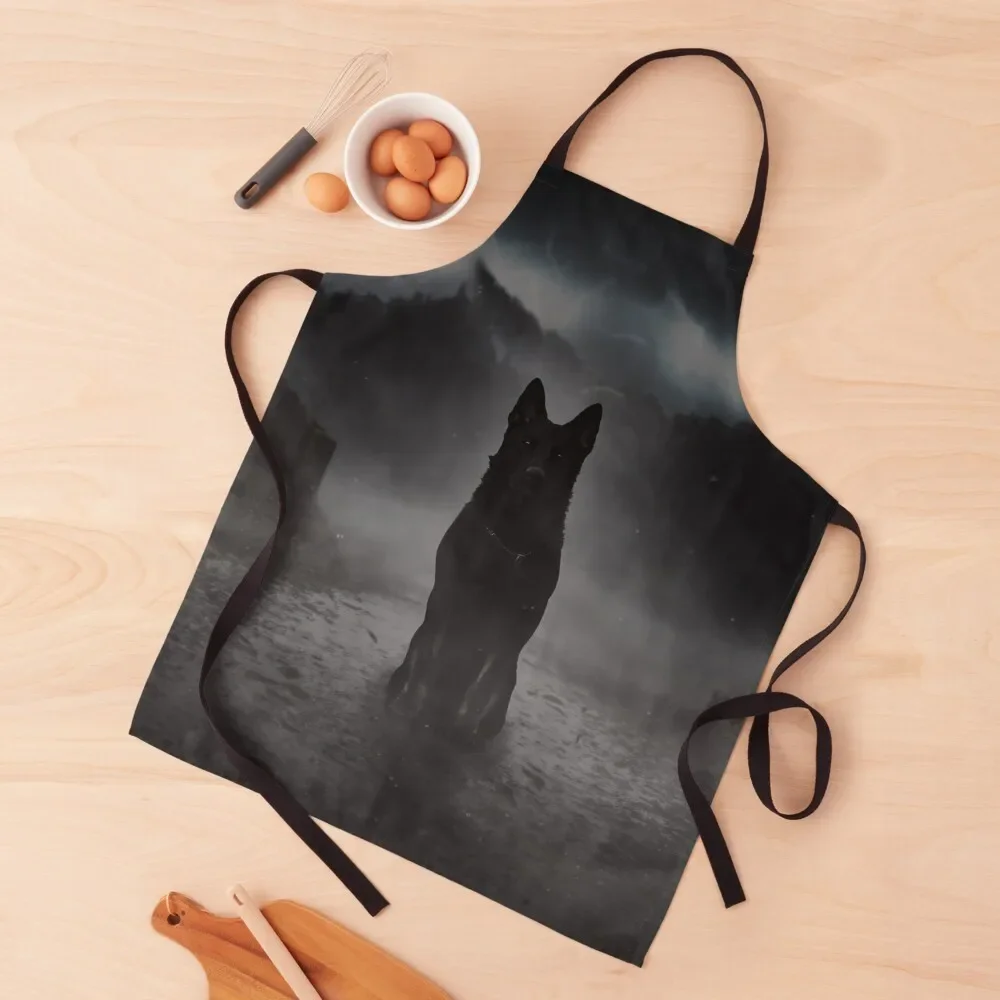 Black german shepherd in the fog Apron Women's Dress Kitchen Items For Home Apron