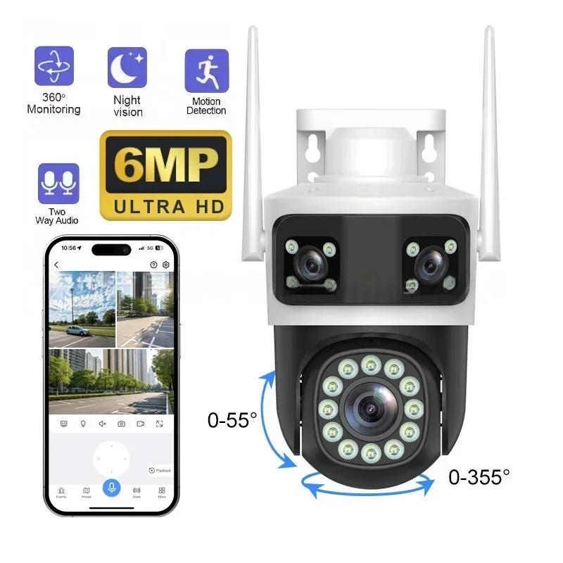 

EseeCloud камера наблюдения Wi-Fi три объектива три экрана PTZ беспроводная IP-камера видеонаблюдения обнаружение движения защита от атмосферных воздействий