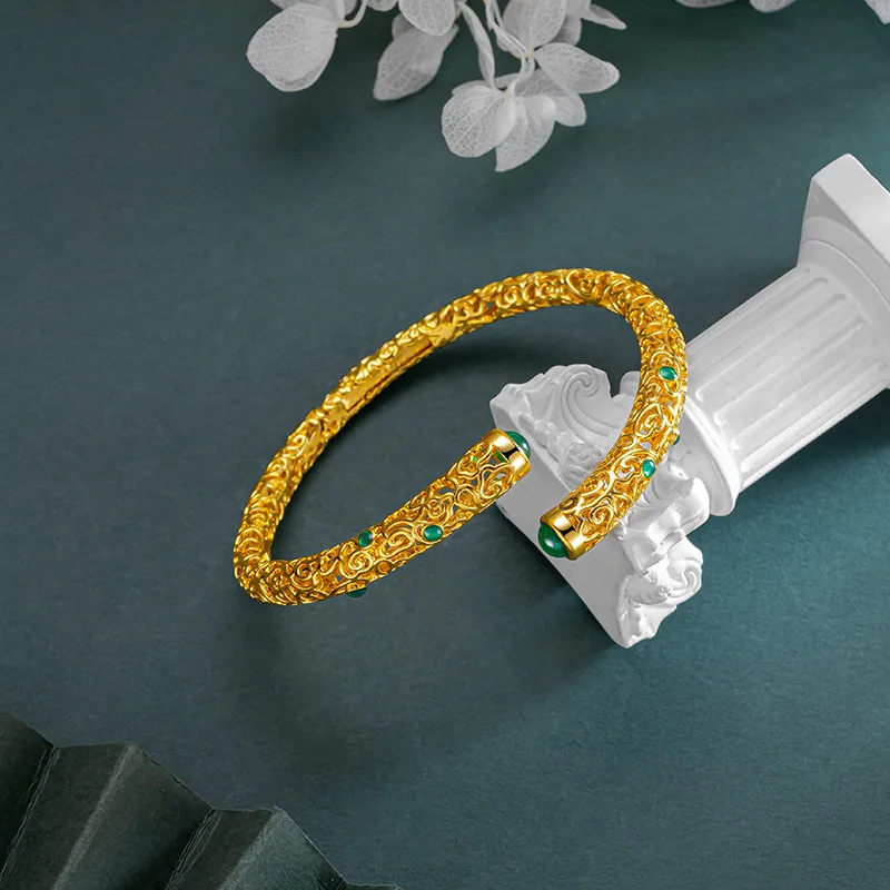 New 9999 24K real gold gold store style women's bracelet with opening auspicious cloud gold ingot pattern beautiful jewelry