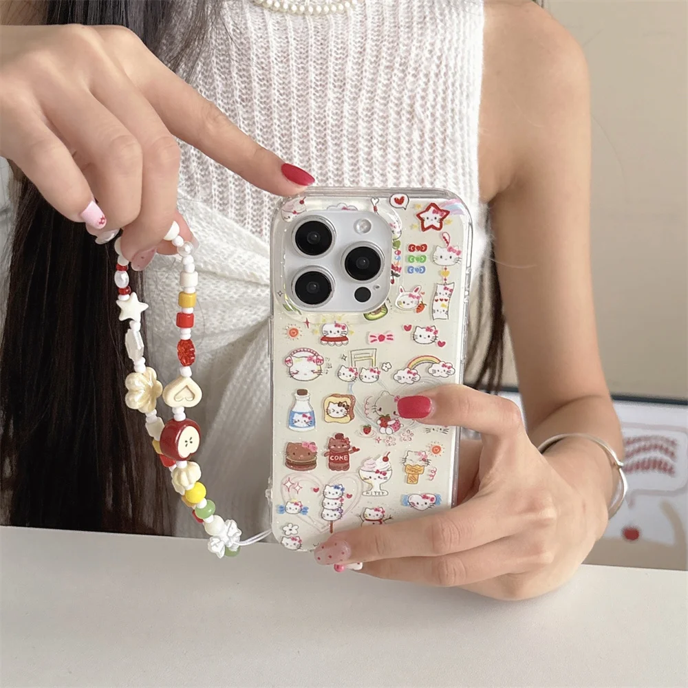 

Cute Cartoon rainbow Hello Kitty Phone Case For iPhone 16 15 14 13 Pro Max fundas With hinges For 15 Pro case Protective Cases