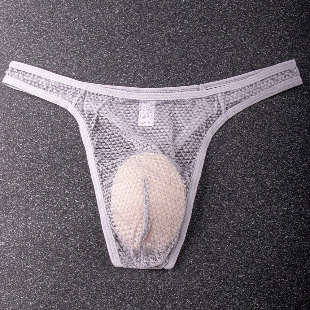 5 PCS Men Thong Underwear Lace See Through Briefs with Bulge Pouch G-string Solid Color Polyester Spandex Breathable