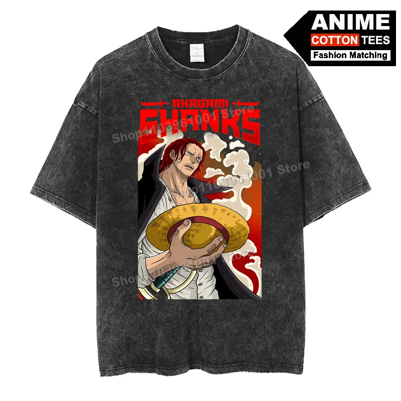 

Anime ONE PIECE - Shanks Print T Shirt y2k Harajuku Fashion Men Women Short Sleeve Cotton Retro Washed Street styl Loose Tees