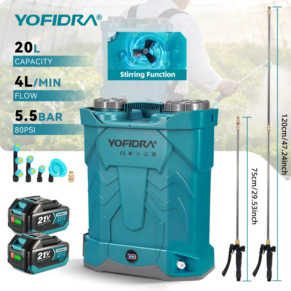 YOFIDRA 20L Electric Sprayer High Capacity Yard Lawn Spraying Irrigation Backpack Sprayer Power Tools For Makita 21V Battery Pin