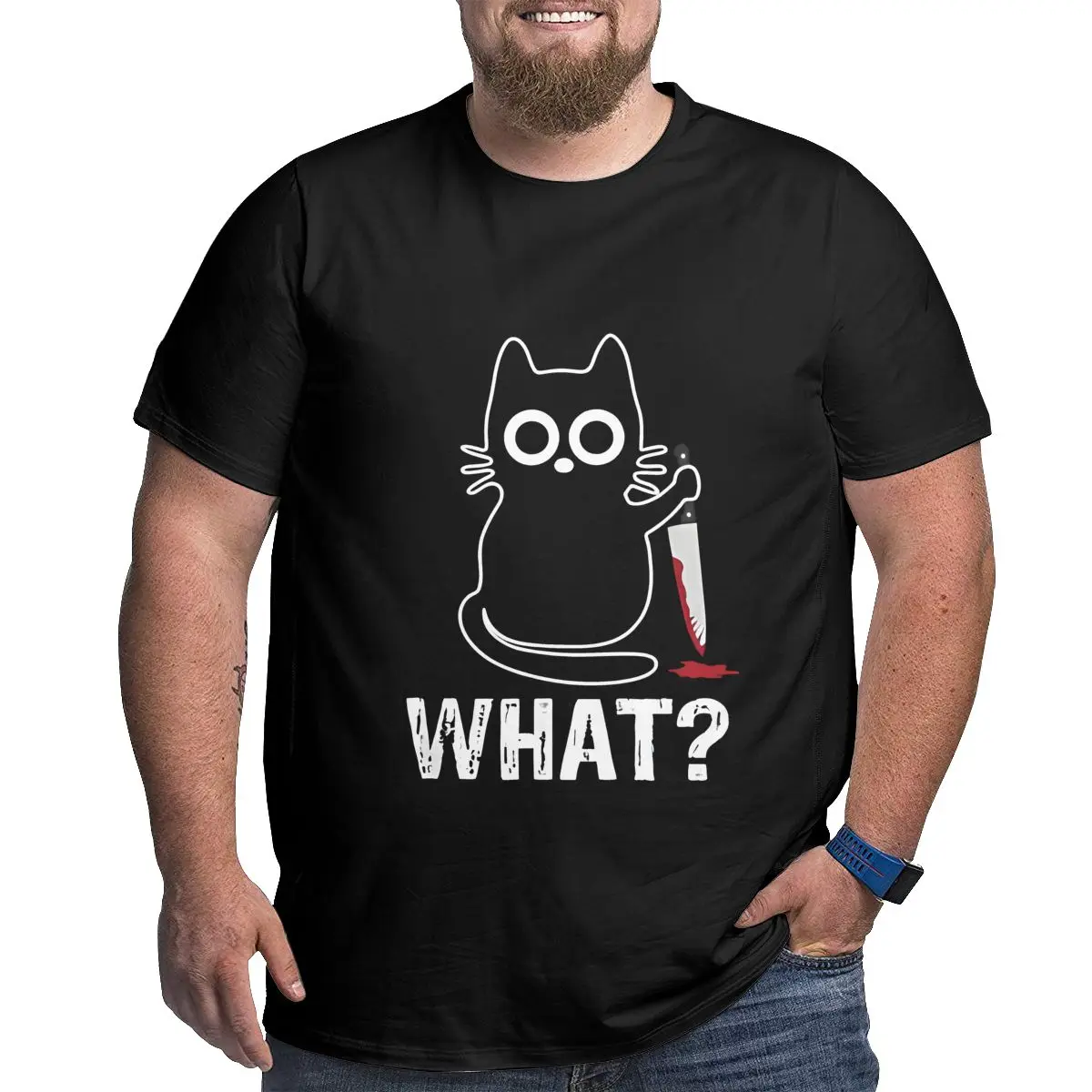 Camisetas What Knife Cat para hombre grande y alto, camisetas de talla grande, camisetas grandes de gran tamaño, Camiseta de algodón de manga corta, ropa