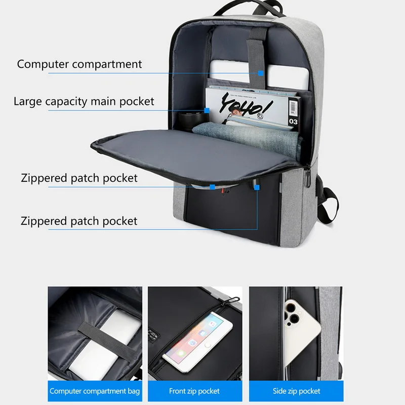 Mochila impermeable con carga USB para hombre, bolsa de negocios informal Oxford para ordenador portátil