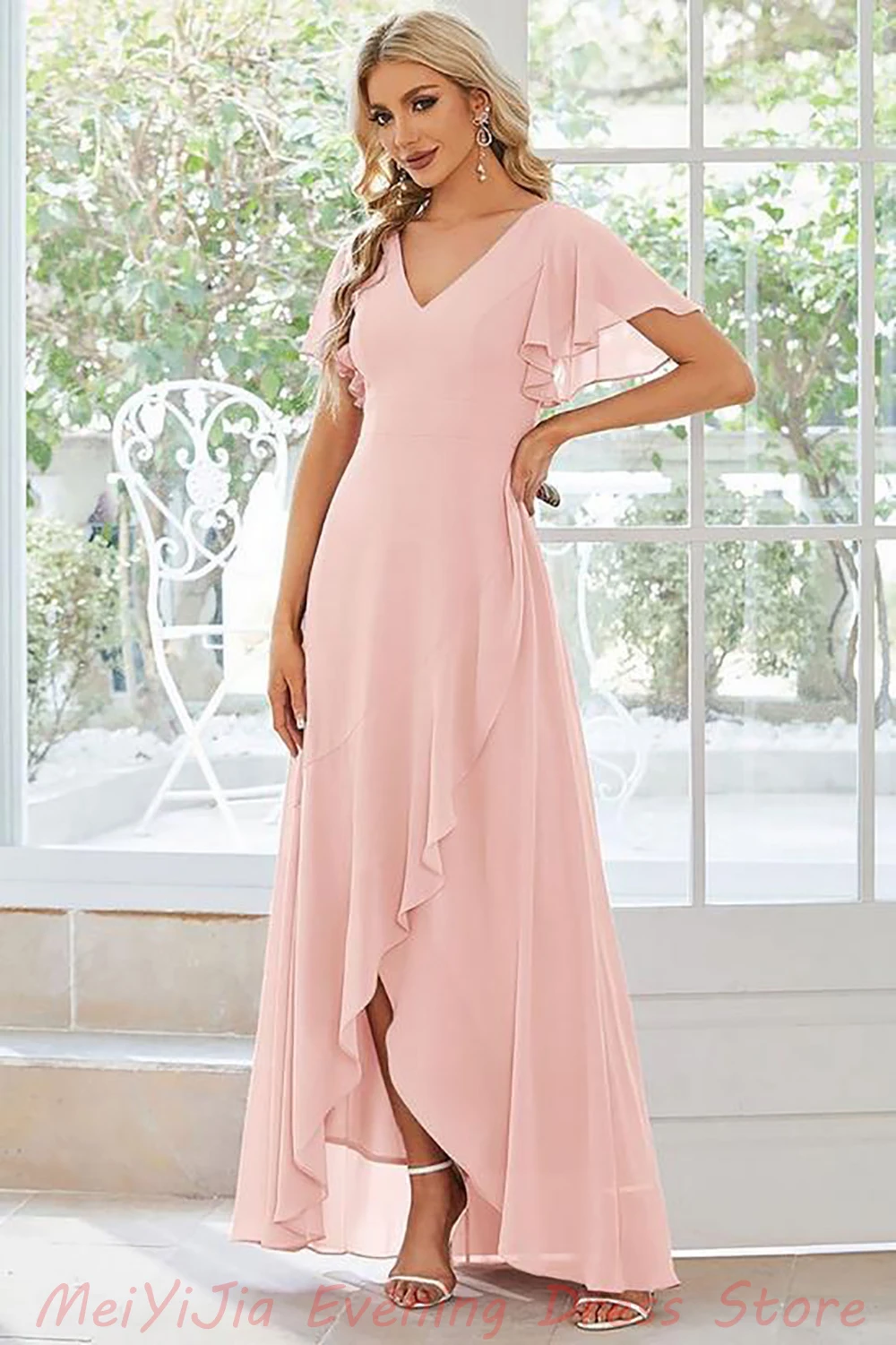 Meiyijia V-Neck Tiered  Pink-Dresses Sleeveless Ankle-Length فساتين سه Arabia Sexy Evening Birthday Club Outfits Summer2024