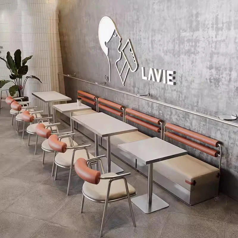 Industrial style milk tea shop commercial stainless steel card seat sofa theme restaurant hotel hot pot shop table and chair