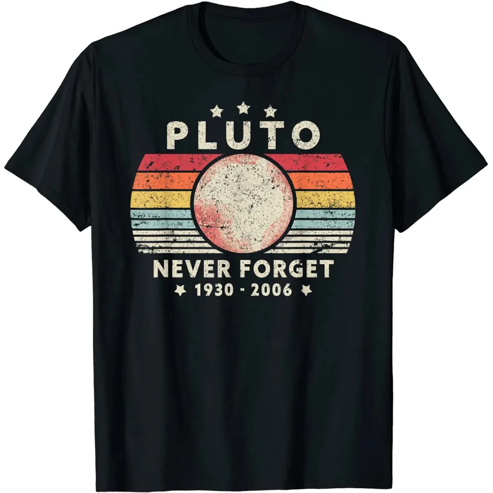 2024 Summer Men's T-shirt Never Forget Pluto Printed T-shirt Casual Sports Cotton Short Sleeve Oversized Tee Shirt Men Clothes