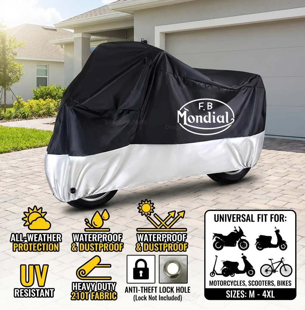 

For FB Mondial Flat Track HPS 125 300 Hipster Imola SMT SMX 125 Enduro All Season Motorcycle Cover Silver Black Waterproof