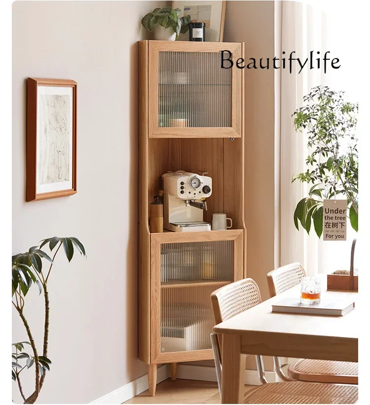 

A Nordic medieval solid wood corner locker wall small apartment triangular cabinet