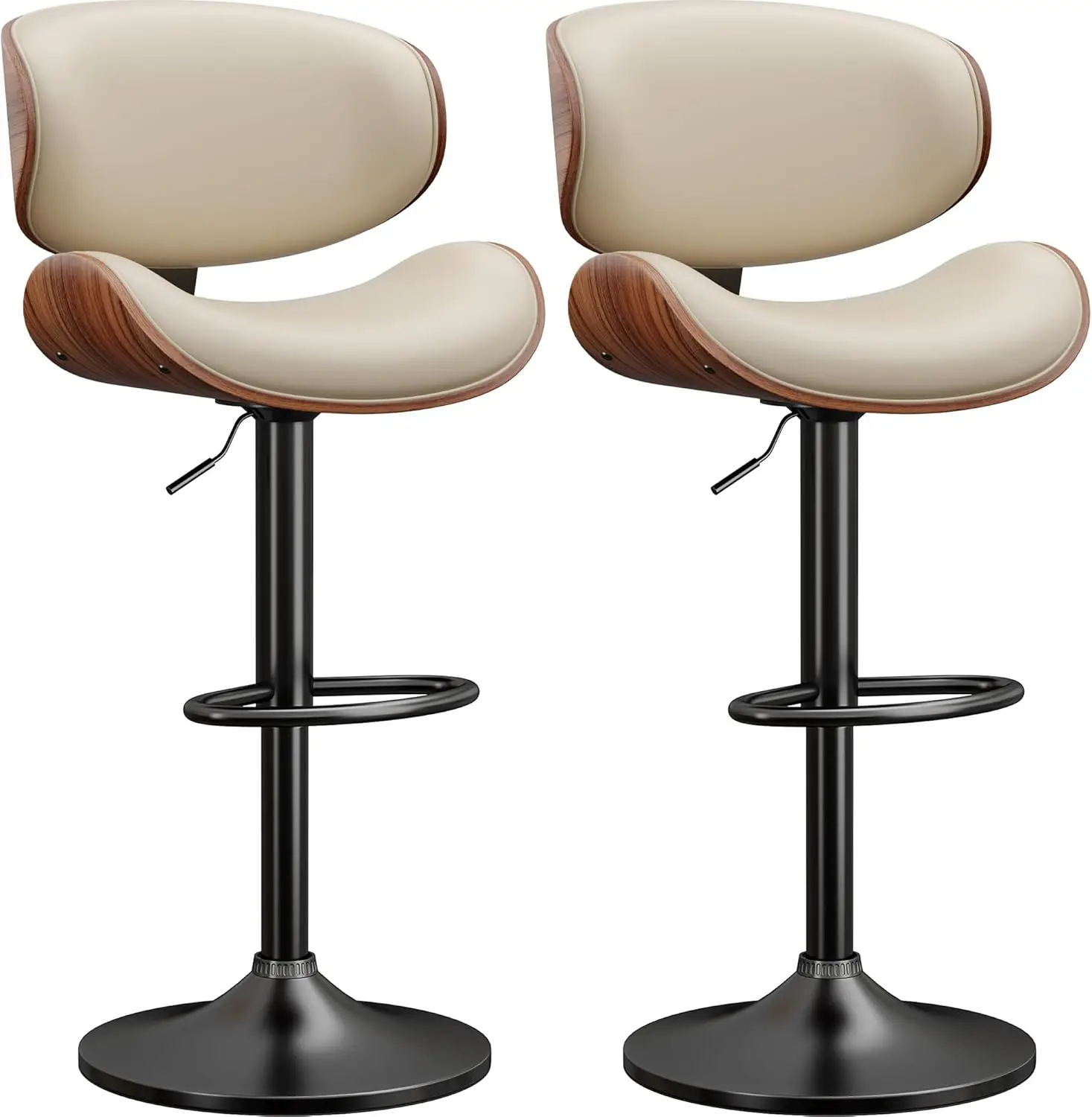 

Swivel Bar Stools Set of 2 for Kitchen Counter, Adjustable Bentwood Barstools, Modern PU Leather Upholstered Bar Chair