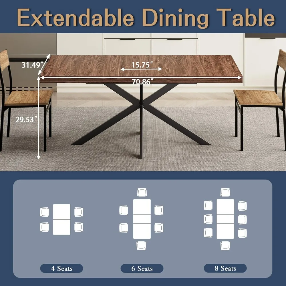 55''-70.9'' Extendable Dining Room Table for 4 5 6 7 8 People, Wooden Rectangle Expandable Dining Table with Hidden Storage