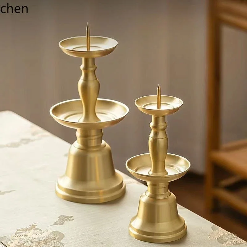 

X5-15 brass candlestick ornament - chinese retro wedding three-tier candle holder - buddhist altar brass