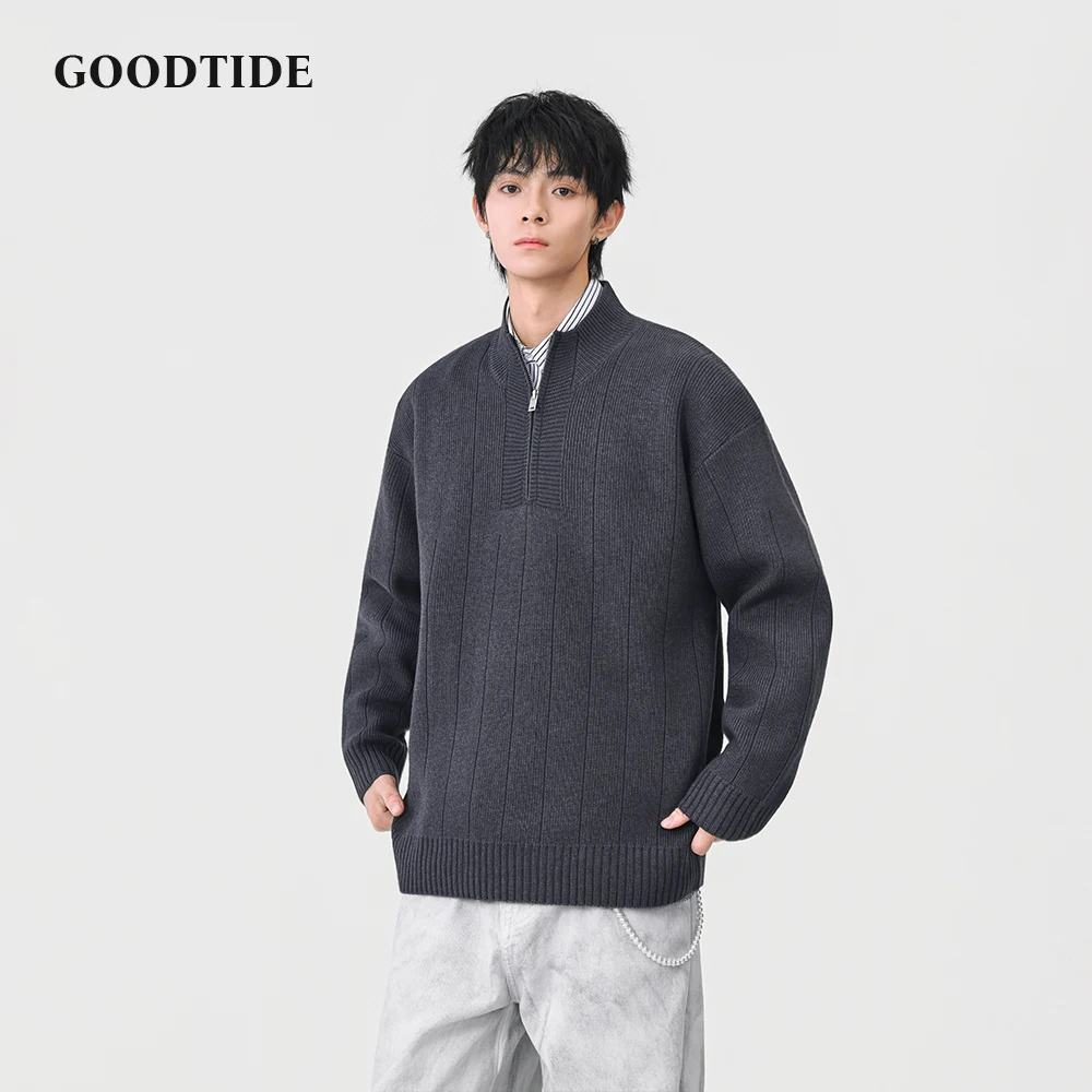 Fashion Men's Casual Half Zip Mock Neck Sweater 2025 Winter New Ribbed Knitted Pullover Comfortable Soft Long Sleeve Jumper Top