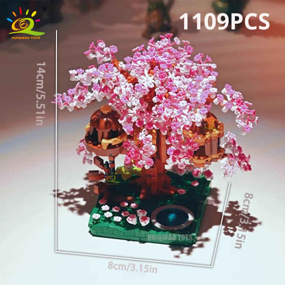 Bloques de construcción MOC para niños y adultos, juguete de ladrillos para armar casa del árbol rosa, flor de cerezo, modelo clásico, DIY, 1109 piezas