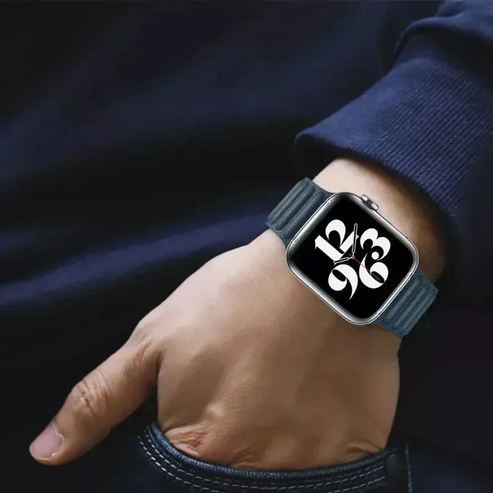 official-website Leather Strap for Apple Watch Band 45mm 46mm 42mm 44mm 40mm Magnetic Loop Link Bracelet iWatch 49mm 10 9 8 7 6 image 5