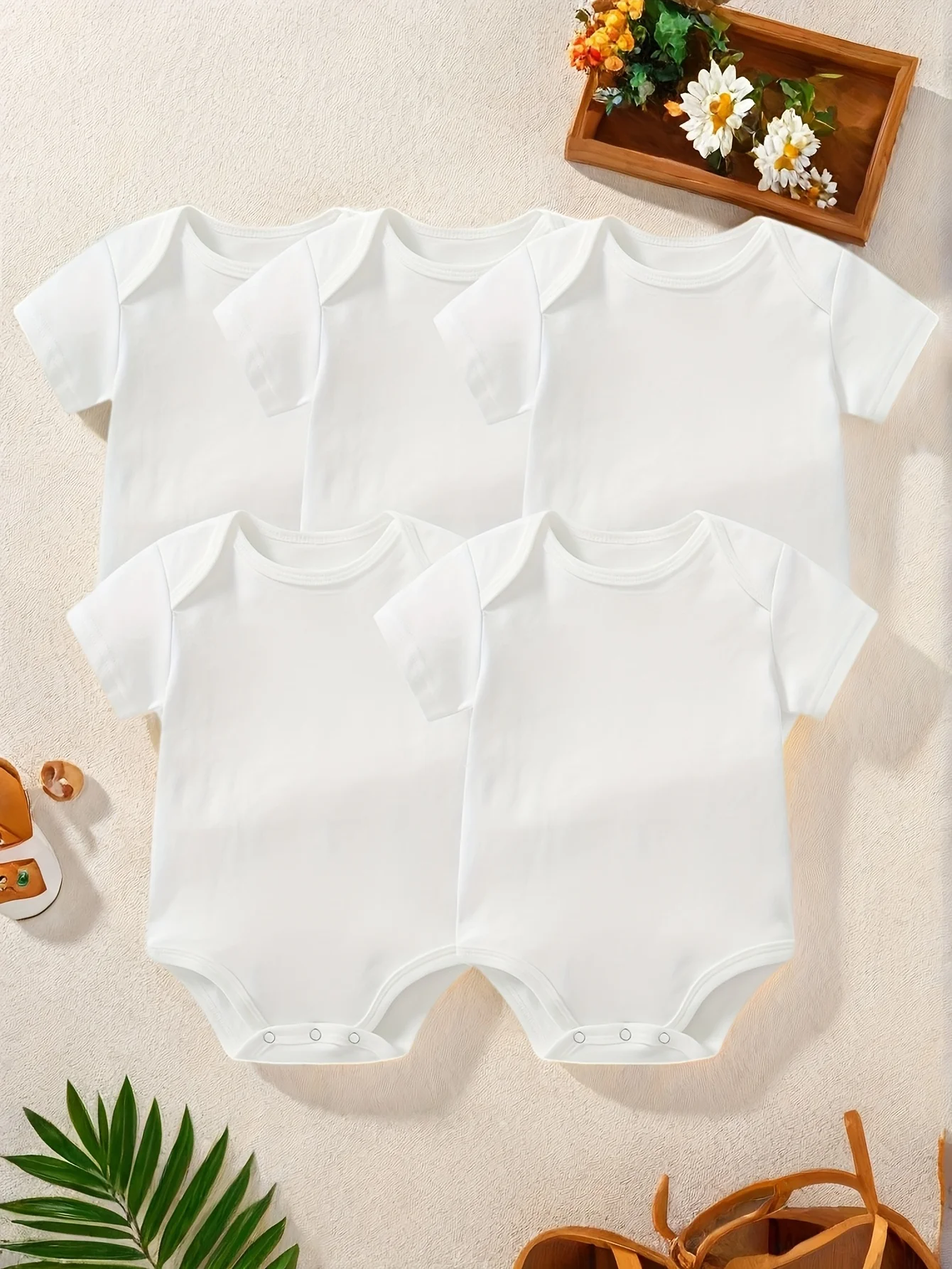 

5PCS Baby Bodysuits in Bulk Cool Fabric Spring Summer with Triangle Design Round Neck Short Sleeves Base Layer Clothing Outdoor