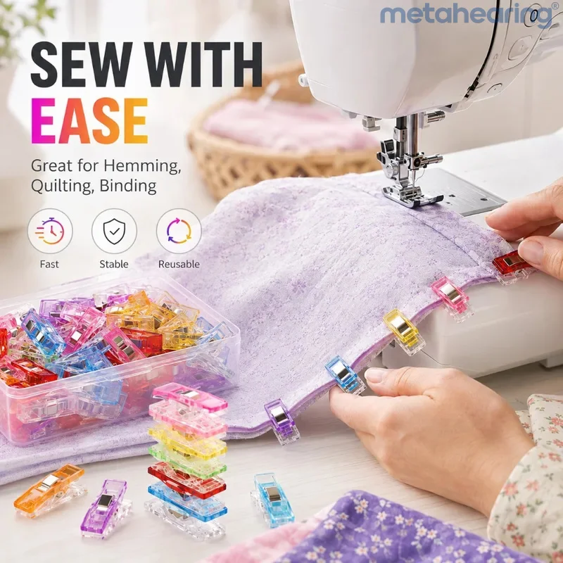 30/50/55/100 Nähstoffklammern, Ersatz für Stecknadeln, Glatte Quilting-Klammer für Kleidermacher, Stickerei & Stoffbefestigung – Detail 8