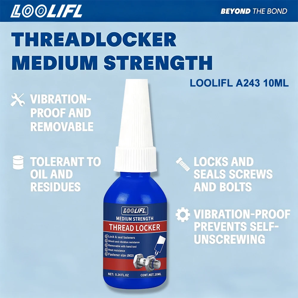 Blue Thread Locker Medium Strength Anaerobic Screw Glue Anti‑Loosening Removable Seal Lock Adhesive for Bolt Nut Fastener Repair