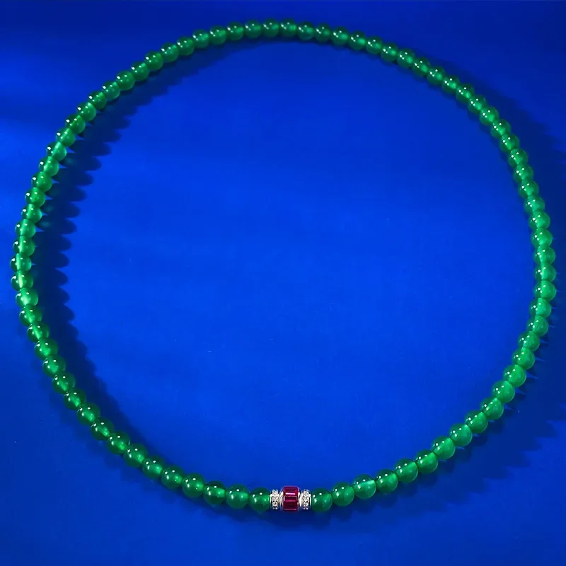 925 Silver Treasure Green Jade Marrow Bead Set Pendant Versatile 6.0mm Full Chain Necklace 50cm marry Jewelry