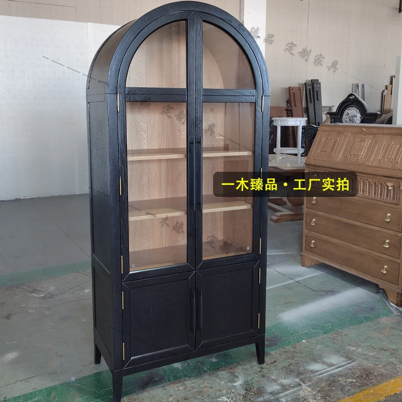 

Nordic side cabinet arched with glass cabinet door French retro wine cabinet