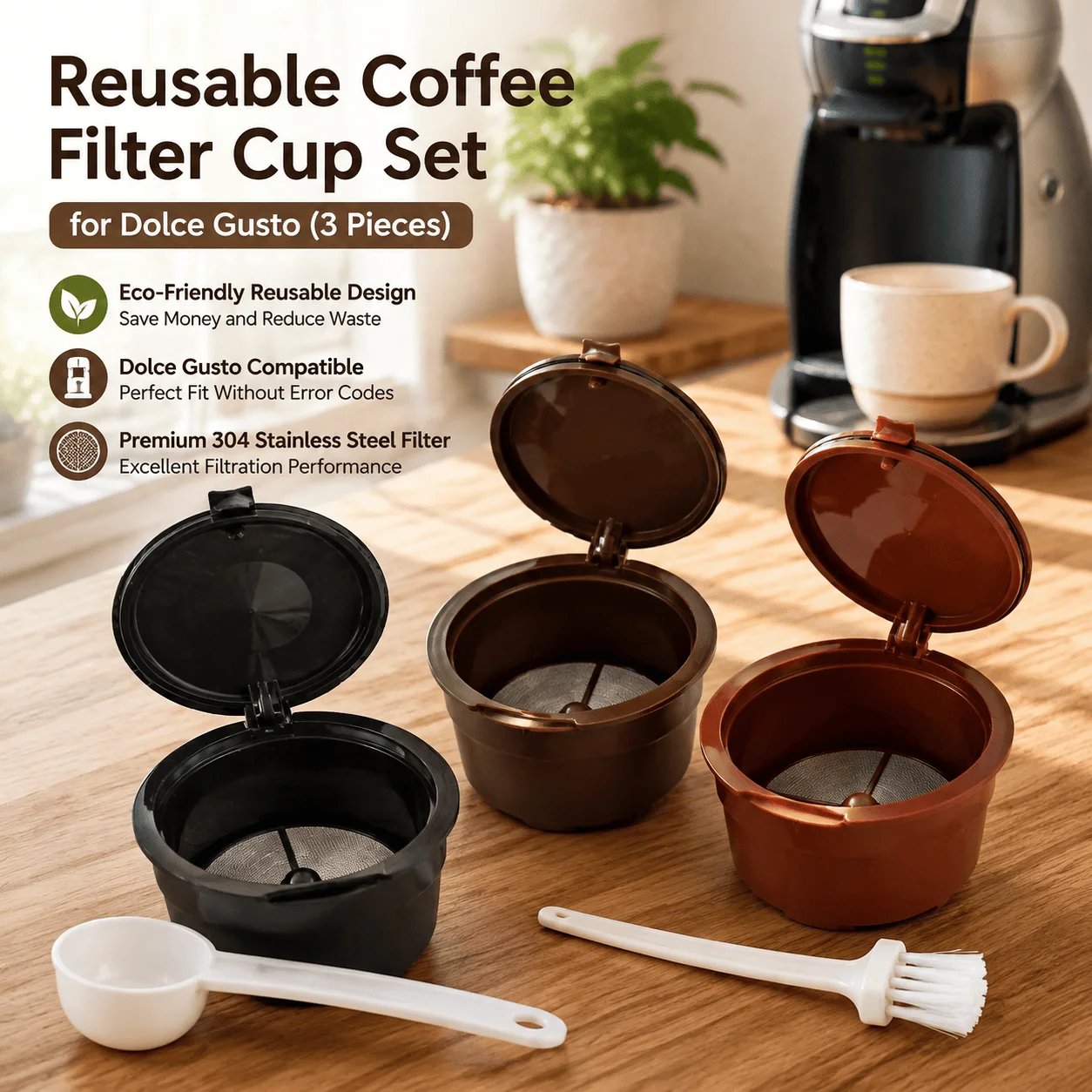 Reusable Coffee Capsules Dolce Gusto Compatible Stainless Steel Refillable Pods Eco Friendly Filter Complete Set Home Barista