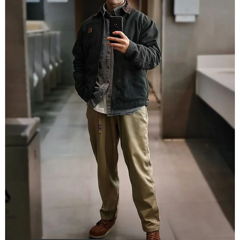 

Утепленные хлопковые рабочие брюки прямого кроя в американском ретро-стиле для молодежи, зимние теплые повседневные брюки-трубы