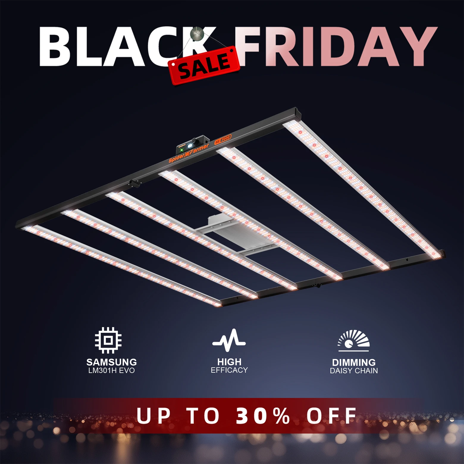 

Spider Farmer SE7000 730 Вт Светодиодный светильник для выращивания растений LM301H EVO Bluetooth и Wi-Fi Smart APP Управление с регулируемой яркостью Высокая эффективность для 2x2FT