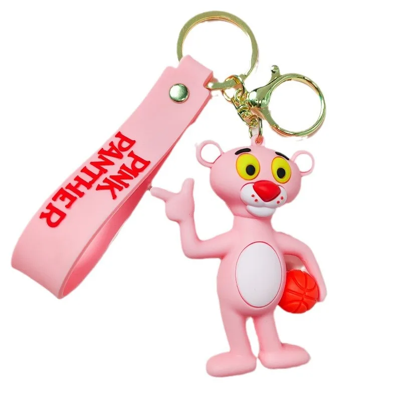 Creative Trend Anime Pink Panther Keychain Cute Sports Pink Leopard Key Chain Men And Women\'s Bag Pendant