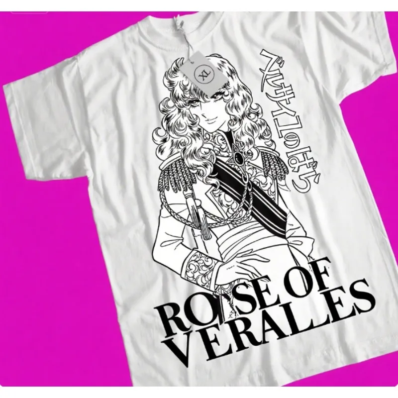 Trend Summer 2025 Cosplay Neutral Black and White Unisex Rose of Versailles Lady Oscar Retro Anime T-Shirt Manga Shirt