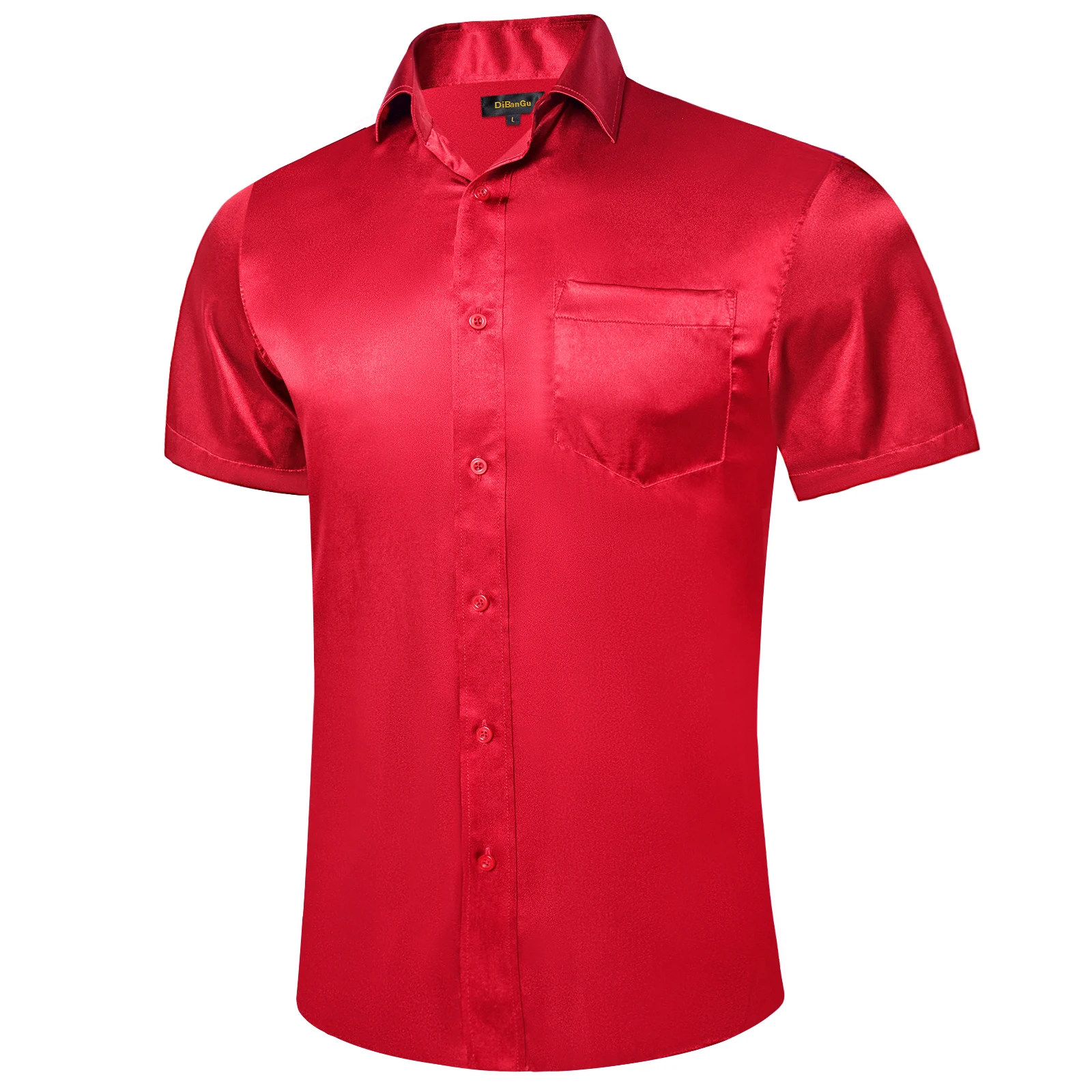 Satin Short Sleeve Smooth Shirts for Men Summer Plain Red White Black Hawaiian Social Shirt Blouse Clothing T-shirt