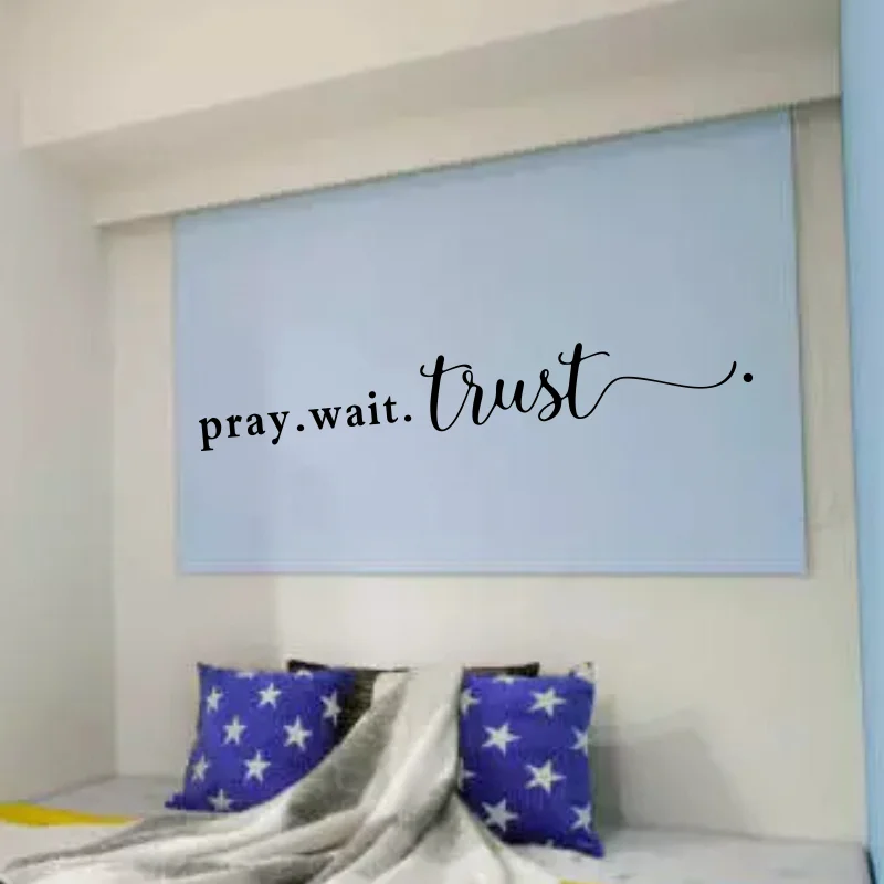 Pray Wait Trust Christian Wall Sticker Bedroom Living Room Jesue Pray Trust Quote Wall Decal Party Bible Verse Vinyl Decor #24