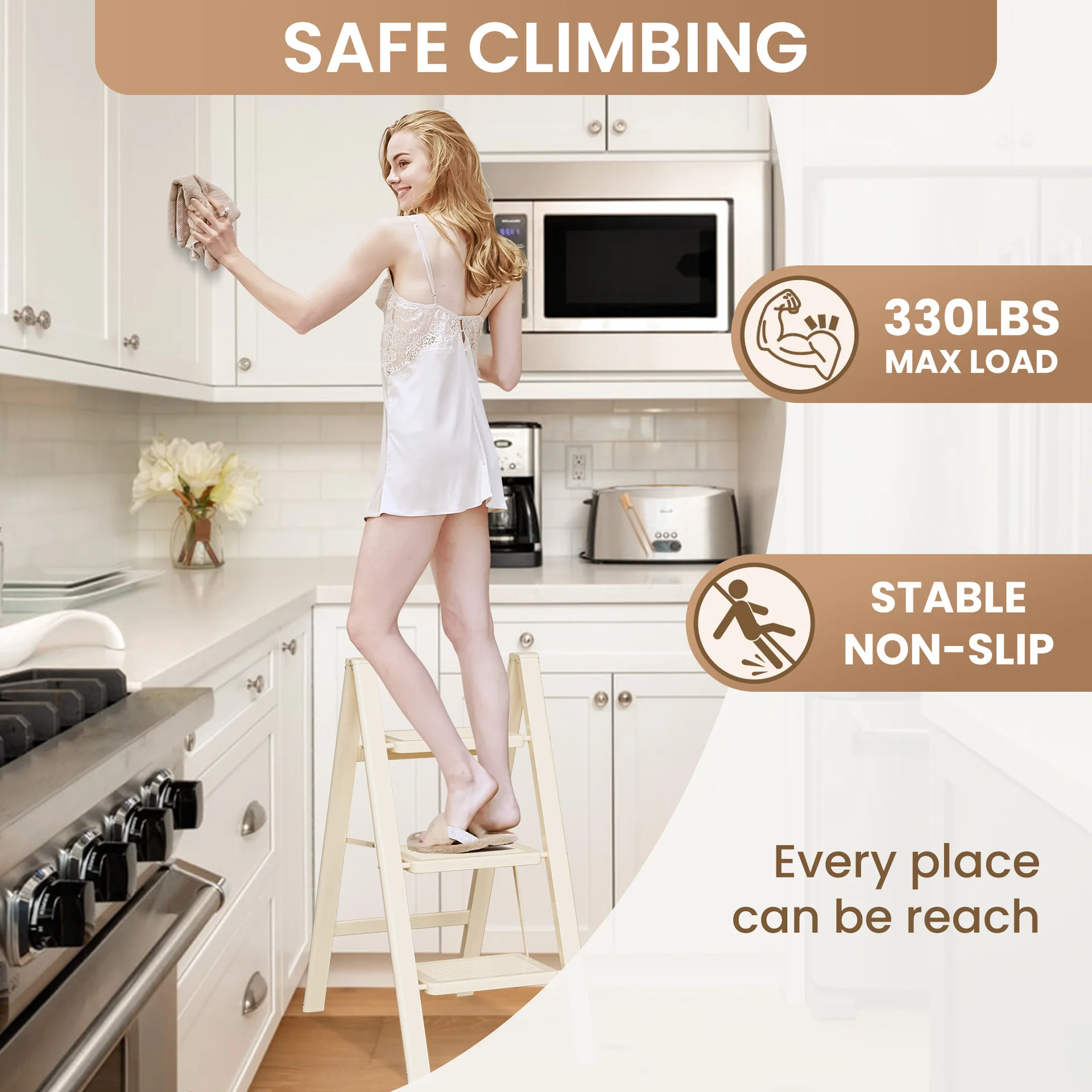 lightweight 3-step ladder household foldable multi-functional herringbone ladder steady non-slip escadote de cozinha furniture