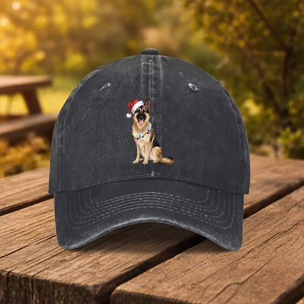 1pc Christmas German Shepherd Printed Baseball Cap, Unisex Fashion Duckbill Cap, Suitable for Outdoor Sports, Fitness, Travel, a