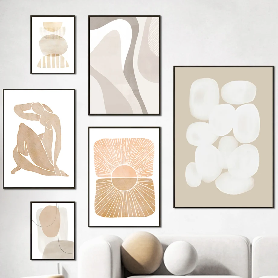 1pc Unframed Boho Posters Neutral Beige Gray Watercolor Abstract Wall Art Prints Pastel Canvas Painting For Living Room Home Dec