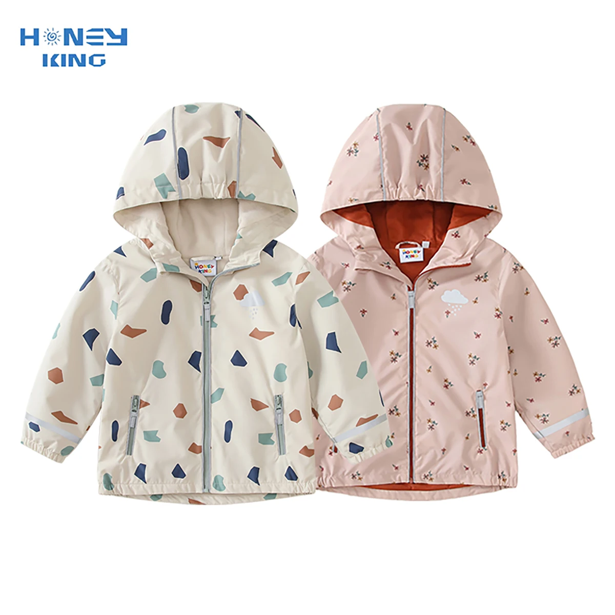 HONEYKING Softshell Jacket For Kids Waterproof Hooded Fleece Outerwear For Baby Toddler Rain Coats Children's Clothing For Girl