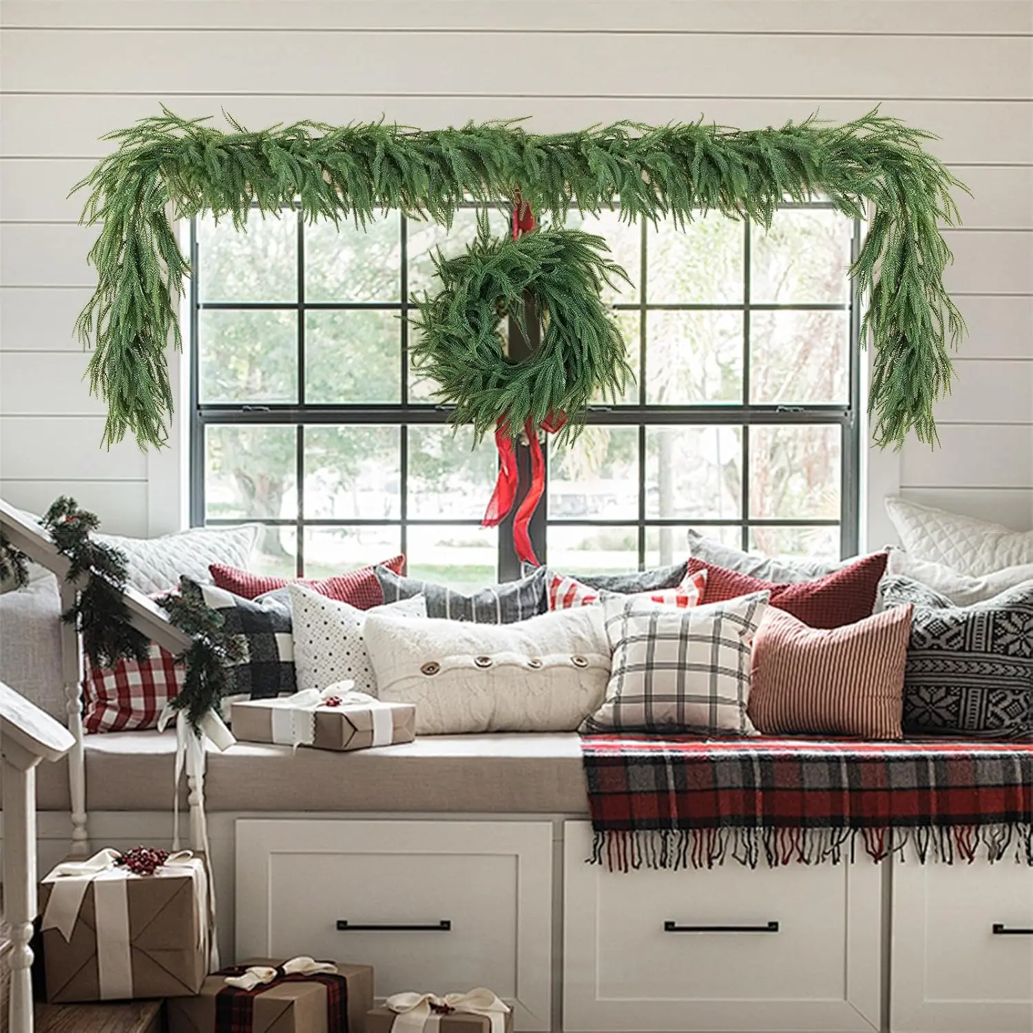 

9FT Artificial Norfolk Pine Garland, Realistic Christmas Greenery Garland for Indoor & Outdoor Holiday Xmas Decortions