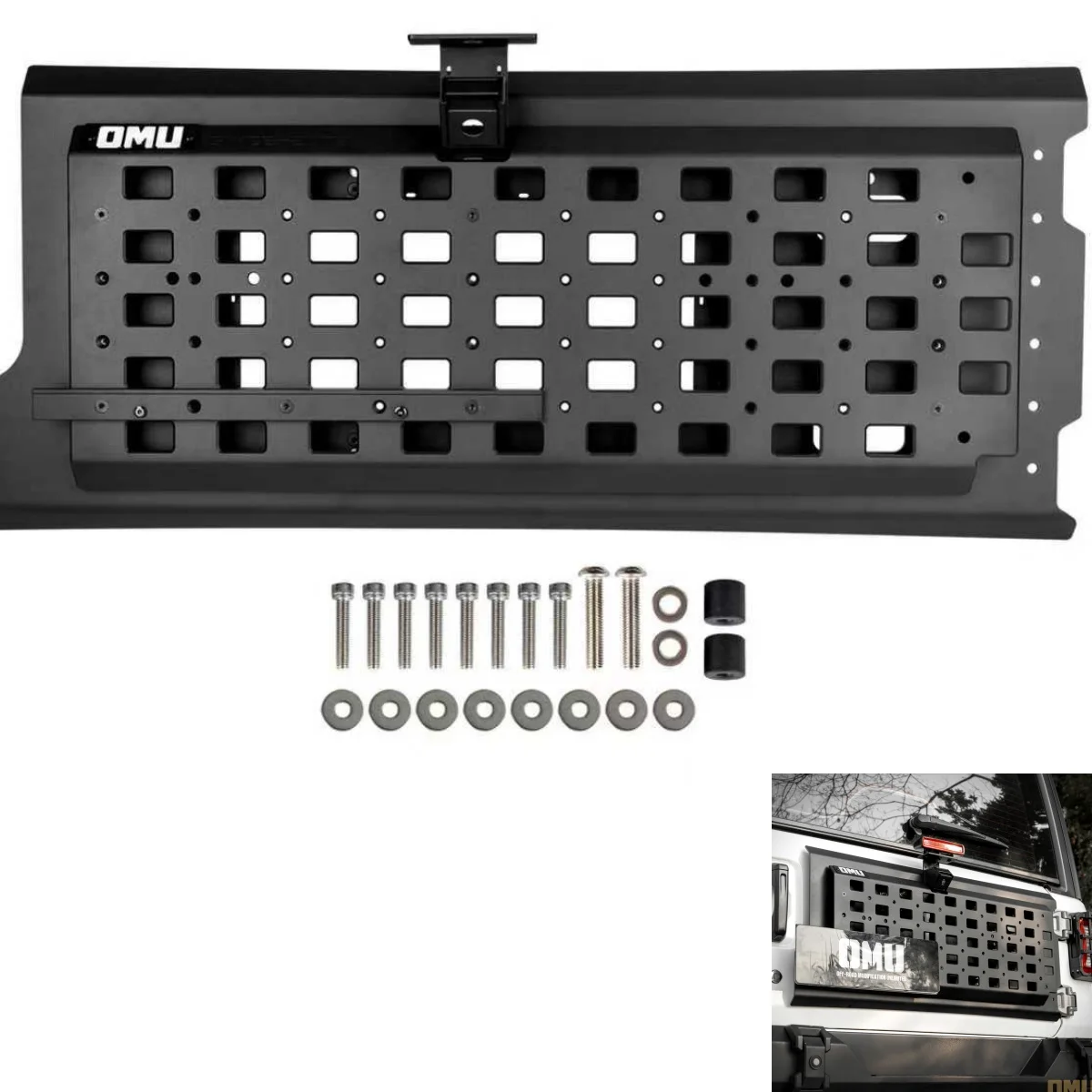 JL Multi-functional Tailgate Extension Panel: Aluminum Alloy & Carbon Fiber Black for Jeep for wrangler 2018+ OMU026