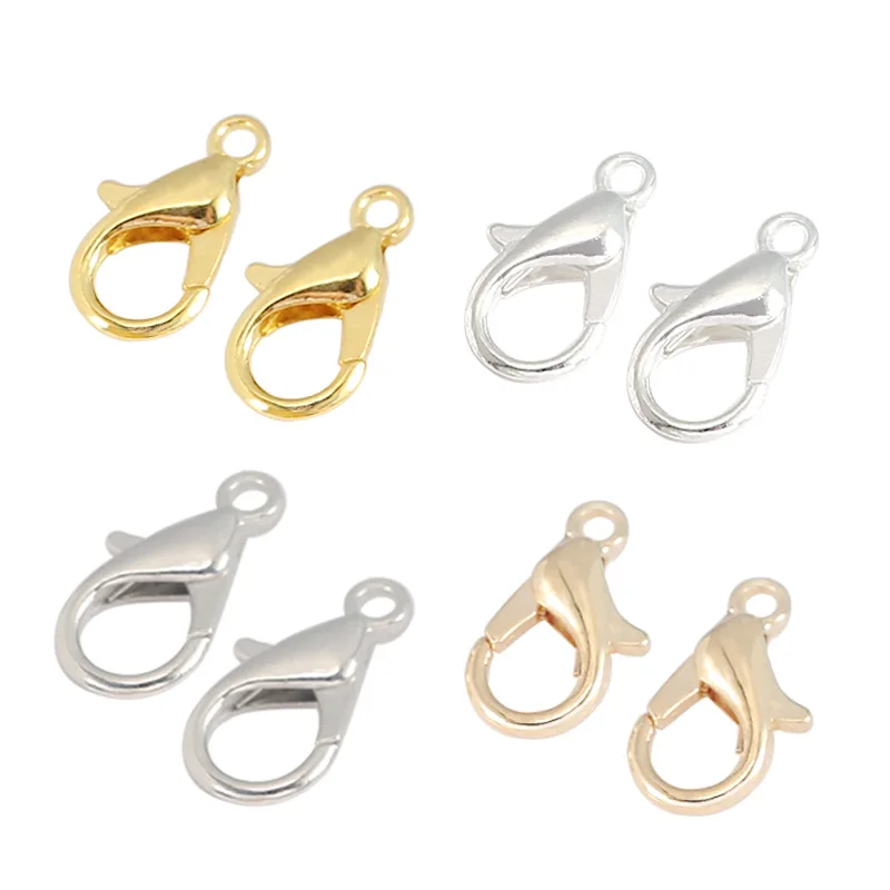 

50PCS 10MM/12MM/14MM 7Colors Plated Fashion Jewelry Findings Alloy Lobster Clasp Hooks For Necklace&Bracelet Chain DIY