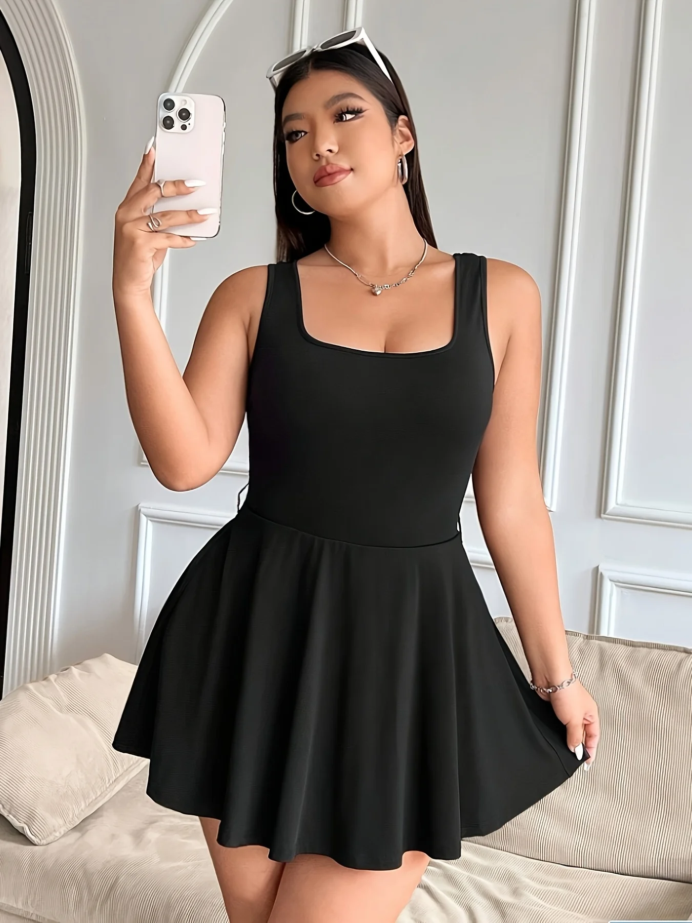 Popular hot products for spring, summer and autumn, home leisure and commuting elegant solid color large-size women's dress