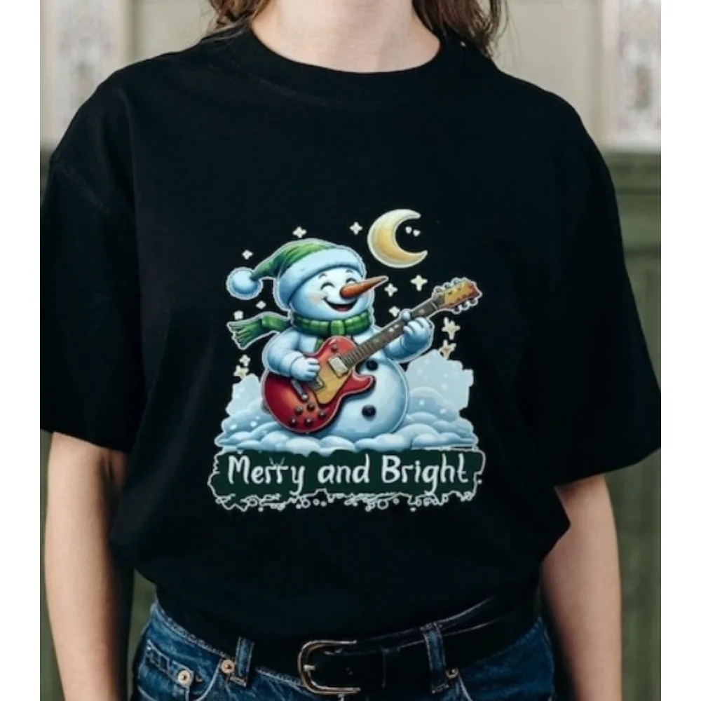 

Забавная рождественская футболка со снеговиком и музыкой, веселая и яркая праздничная футболка с круглым вырезом и короткими рукавами, хлопковые топы высокого качества в стиле Харадзюку