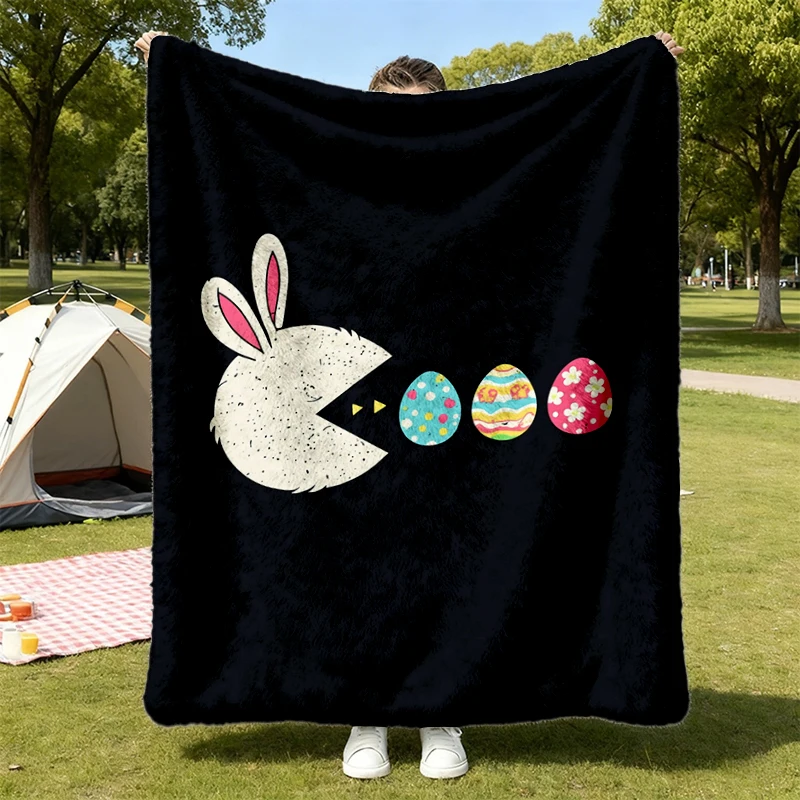 Retro Bunny Squad Easter Flannel Blanket, Egg Hunt Flannel Throw
