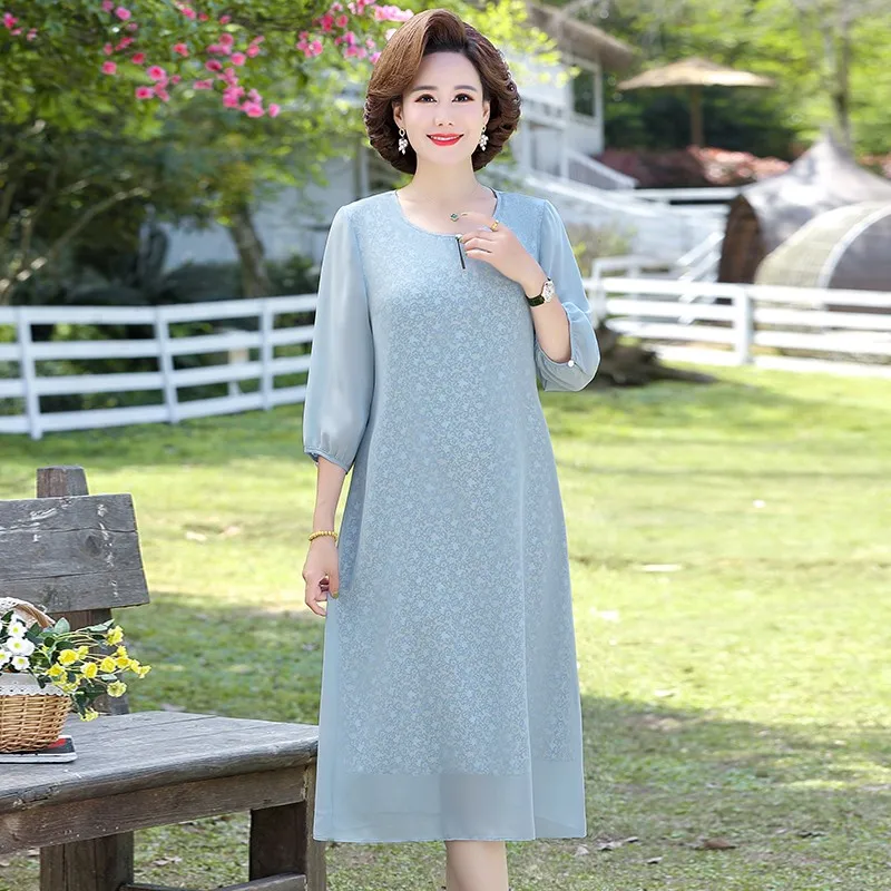 Plus size 5XL Spring Summer Mulberry Silk Midi Dresses Vintage half sleeve  Print Runway Dress Elegant Women loose Party Vestido