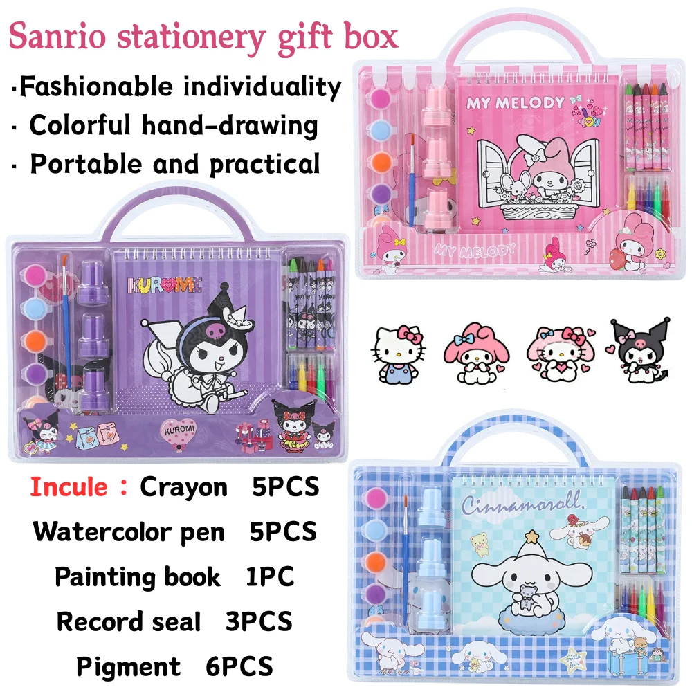 

New Sanrio Stationery Box Gift Full Set Cute Kuromi My Melody Kids Stamp & Drawing Set Kids Back-to-School Stationery Gift Set